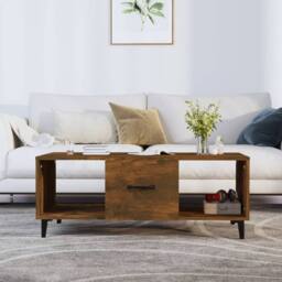 Berkfield Home Sturdy Coffee Table Smoked Oak 102x50x40 cm Engineered Wood in Brown - Size: 102 x 50 x 40 cm - thumbnail 2