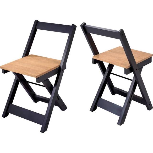 FORGEVIO Set of 2 Navy Blue Waxed Pine Folding Dining Chairs Space Saving - image 1