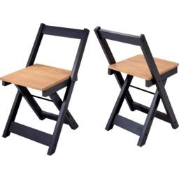 FORGEVIO Set of 2 Navy Blue Waxed Pine Folding Dining Chairs Space Saving - thumbnail 1