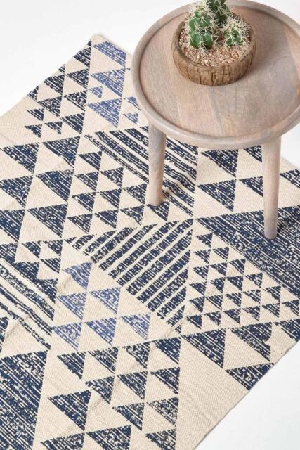 Homescapes Delphi Geometric Style 100% Cotton Printed Rug in Blue - Size: 120 cm x 170 cm - image 1