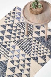 Homescapes Delphi Geometric Style 100% Cotton Printed Rug in Blue - Size: 120 cm x 170 cm - thumbnail 1