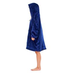 Keanu Plain Fleece Sherpa Lined Oversized Blanket Hoodie in Navy - thumbnail 3