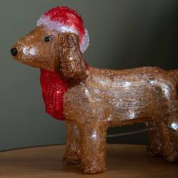 Samuel Alexander 25cm Light up Christmas Ice Dachshund with 30 White LEDs in Brown - thumbnail 5