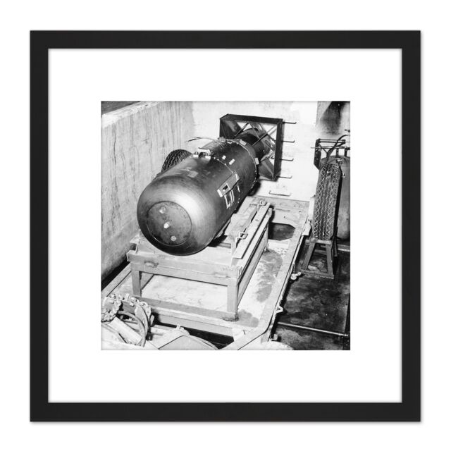 Artery8 USA Atomic Bomb Little Boy Before Hiroshima 1945 8X8 Inch Square Wooden Framed Wall Art Print Picture with Mount in Black - image 1