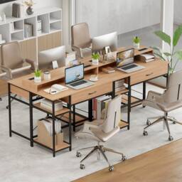 Costway Modern Computer Desk Office Writing Work Study Desk w/ Power Outlets in Natural - thumbnail 9