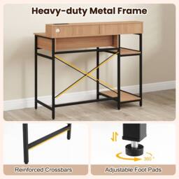 Costway Modern Computer Desk Office Writing Work Study Desk w/ Power Outlets in Natural - thumbnail 6