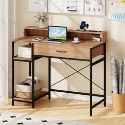 Costway Modern Computer Desk Office Writing Work Study Desk w/ Power Outlets in Natural - thumbnail 7