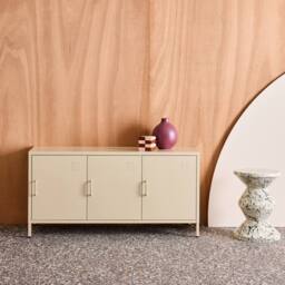 sweeek Industrial metal TV stand with 3 doors 120cm in Cream - thumbnail 1