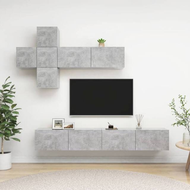 Berkfield Home 7 Piece TV Cabinet Set Concrete Grey Engineered Wood - image 1