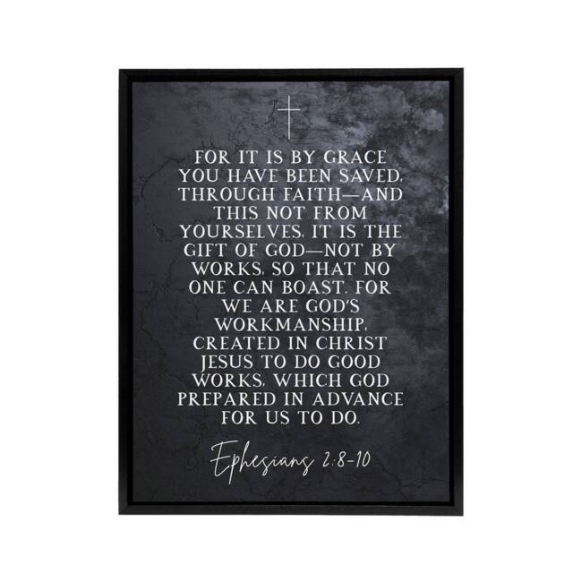 "Artery8 Ephesians 2 8 10 Saved by Faith Bible Quote Framed Canvas Wall Art Print in Grey - Size: W12"" x H16""" - image 1