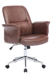 Living and Home Retro-style Office Chair with Armrests and Casters in Brown - thumbnail 3