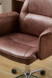 Living and Home Retro-style Office Chair with Armrests and Casters in Brown - thumbnail 6