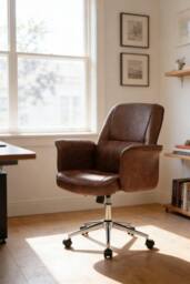 Living and Home Retro-style Office Chair with Armrests and Casters in Brown