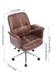 Living and Home Retro-style Office Chair with Armrests and Casters in Brown - thumbnail 8