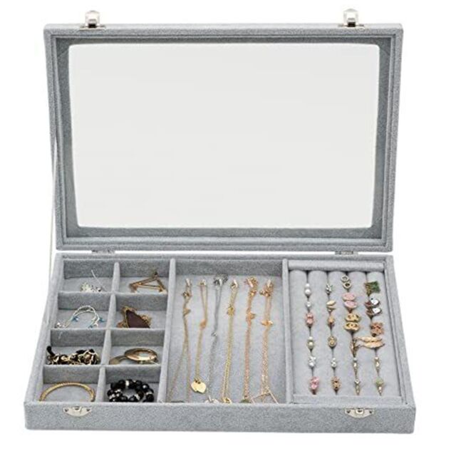 Gr8 Home Jewellery Storage Box 3in1 Organiser in Grey - image 1