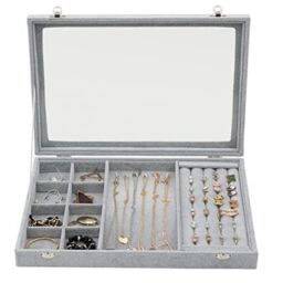 Gr8 Home Jewellery Storage Box 3in1 Organiser in Grey - thumbnail 1