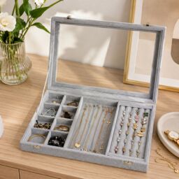 Gr8 Home Jewellery Storage Box 3in1 Organiser in Grey - thumbnail 2