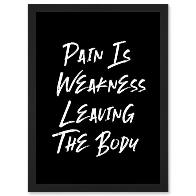 Artery8 Gym Decor Pain Is Weakness Leaving The Body Inspirational Exercise Decor Wall Art Artwork Framed Wall Art Print A4 in Black - image 1