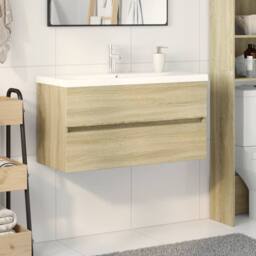 Berkfield Home 2 Piece Bathroom Furniture Set Ceramic & Engineered Wood in Light Tan - thumbnail 2