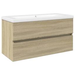 Berkfield Home 2 Piece Bathroom Furniture Set Ceramic & Engineered Wood in Light Tan - thumbnail 1