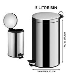 Havendro 5L Stainless Steel Silver Kitchen Bathroom Pedal Bin - thumbnail 2