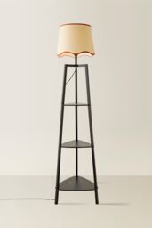 ValueLights Hiru Black 3 Tier Wooden Shelf Floor Lamp with Scallop Edge Shade in Burnt Orange - thumbnail 3