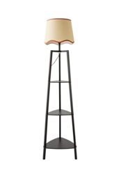ValueLights Hiru Black 3 Tier Wooden Shelf Floor Lamp with Scallop Edge Shade in Burnt Orange - thumbnail 6