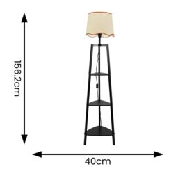 ValueLights Hiru Black 3 Tier Wooden Shelf Floor Lamp with Scallop Edge Shade in Burnt Orange - thumbnail 8