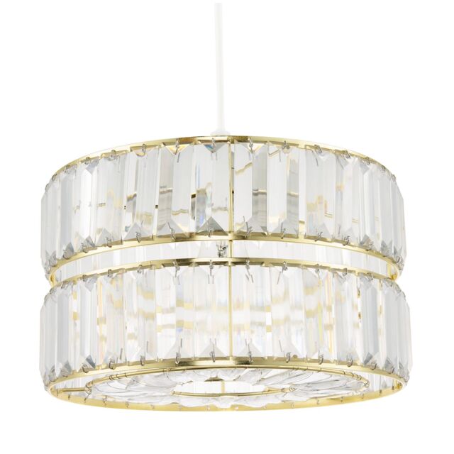 Happy Homewares Modern Chic Double Tier Pendant Shade with Clear Acrylic Prisms in Gold - image 1