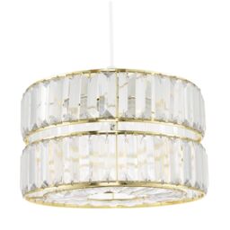 Happy Homewares Modern Chic Double Tier Pendant Shade with Clear Acrylic Prisms in Gold - thumbnail 1