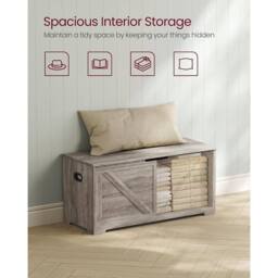 VASAGLE Large Farmhouse Storage Bench Blanket Box Safety Hinges Chest in Fawn - thumbnail 3