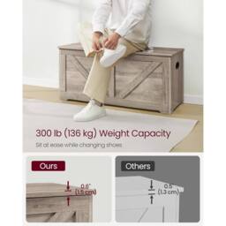 VASAGLE Large Farmhouse Storage Bench Blanket Box Safety Hinges Chest in Fawn - thumbnail 5