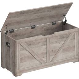 VASAGLE Large Farmhouse Storage Bench Blanket Box Safety Hinges Chest in Fawn - thumbnail 8