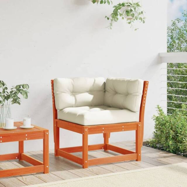 Berkfield Home Garden Sofa Corner with Cushions Wax Brown 73x73x78 cm Solid Wood Pine - Size: 73 x 73 x 78 cm - image 1