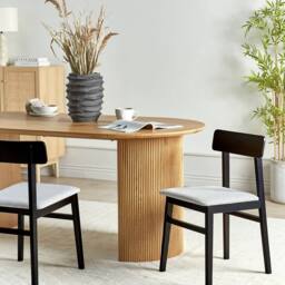 Wyld and Coco Set of 2 Dining Chairs - Black Rubberwood Frame Light Grey Seat - thumbnail 1
