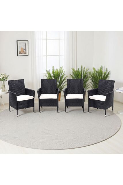 Living and Home Set of 4 Rattan Chairs Garden Furniture in Black