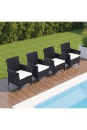 Living and Home Set of 4 Rattan Chairs Garden Furniture in Black - thumbnail 2