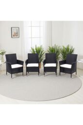 Living and Home Set of 4 Rattan Chairs Garden Furniture in Black - thumbnail 1