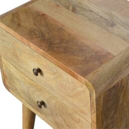 Direct Wicker Solid Wood Curved Oak-ish Bedside, 2 Drawers, Beige in Light Brown - Size: 1 Pack - thumbnail 3