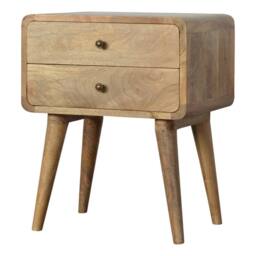 Direct Wicker Solid Wood Curved Oak-ish Bedside, 2 Drawers, Beige in Light Brown - Size: 1 Pack - thumbnail 2