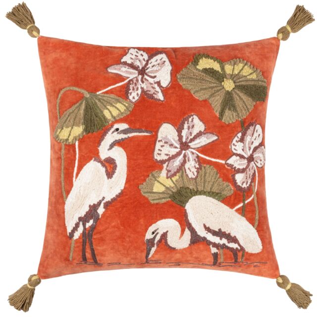Wylder Tropics Kushiro Embroidered Velvet Cushion in Coral - Size: 50 cm x 50 cm - image 1