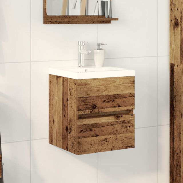 Berkfield Home Sink Cabinet with Built-in Basin Black Oak Engineered Wood, Sink Cabinet Old Wood 41x38.5x45 cm Engineered Wood in Brown - image 1
