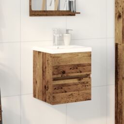 Berkfield Home Sink Cabinet with Built-in Basin Black Oak Engineered Wood, Sink Cabinet Old Wood 41x38.5x45 cm Engineered Wood in Brown - thumbnail 1