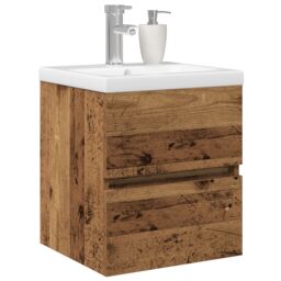Berkfield Home Sink Cabinet with Built-in Basin Black Oak Engineered Wood, Sink Cabinet Old Wood 41x38.5x45 cm Engineered Wood in Brown - thumbnail 3
