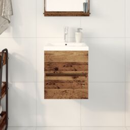 Berkfield Home Sink Cabinet with Built-in Basin Black Oak Engineered Wood, Sink Cabinet Old Wood 41x38.5x45 cm Engineered Wood in Brown - thumbnail 4