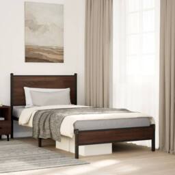 Berkfield Home Metal Bed Frame without Mattress Brown Oak 100x190 cm - thumbnail 2
