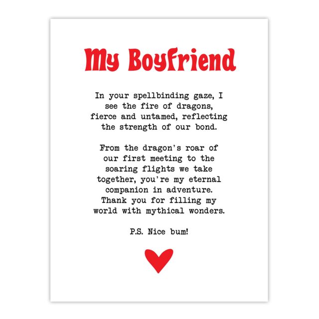 "Artery8 Love Poem Role Play Game Nerd Boyfriend Romantic Wall Art Print in White - Size: W24"" x H32""" - image 1