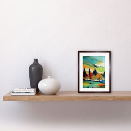 "Artery8 Wall Art Print Colourful Autumn Landscape Scotland Hillside Forest Oil Painting Artwork Framed 9X7 Inch in Brown - Size: W7"" x H9""" - thumbnail 2