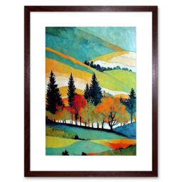 "Artery8 Wall Art Print Colourful Autumn Landscape Scotland Hillside Forest Oil Painting Artwork Framed 9X7 Inch in Brown - Size: W7"" x H9""" - thumbnail 1