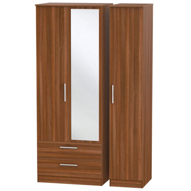 Ready Assembled 2 U Trent Triple Mirror Wardrobe with 2 Drawers (Ready Assembled) in Walnut